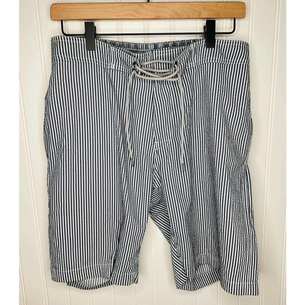Men's Onia Striped kal Shorts Size L Blue/grey White stripes 8”